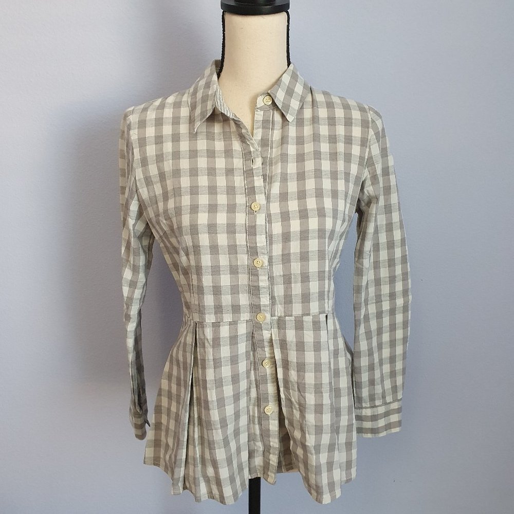 Anthropologie 11-1-Tylho Gingham Peplum Blouse Size Small